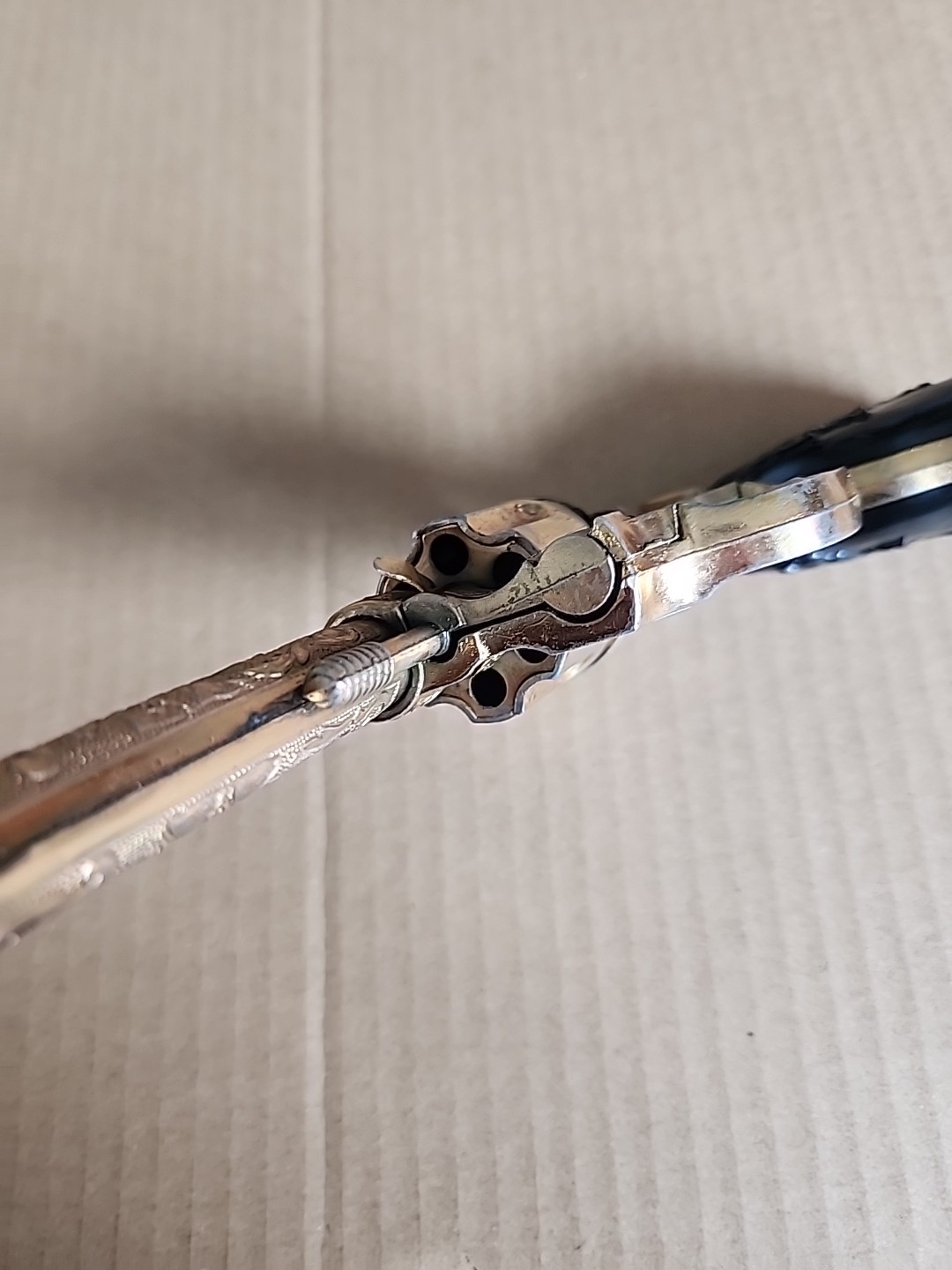 VINTAGE KILGORE BRONCO GOLD PLATED CAP GUN WITH BLACK GRIPS - 1950's WORKING