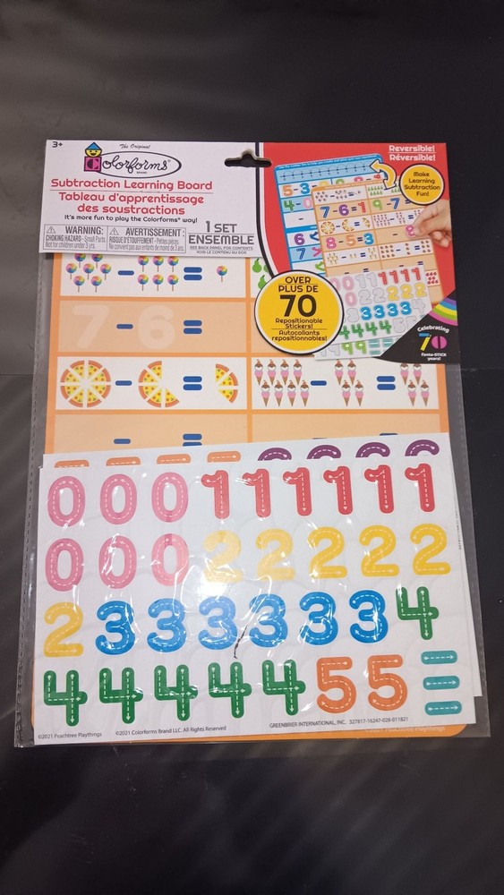 Colorforms Subtraction Learning Board Reversible Math Activity With Stickers