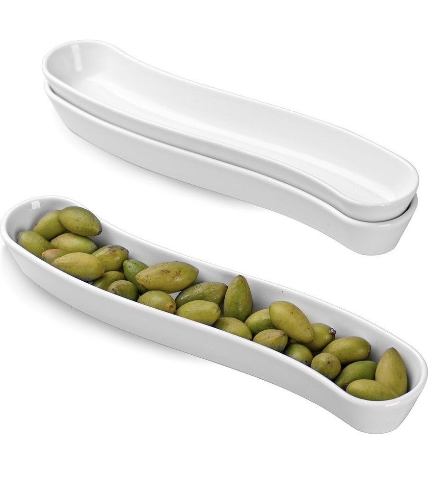 3-Pack Olive Plates-Versatile Ceramic Olive Tray for Snacks, Appetizers Platt...