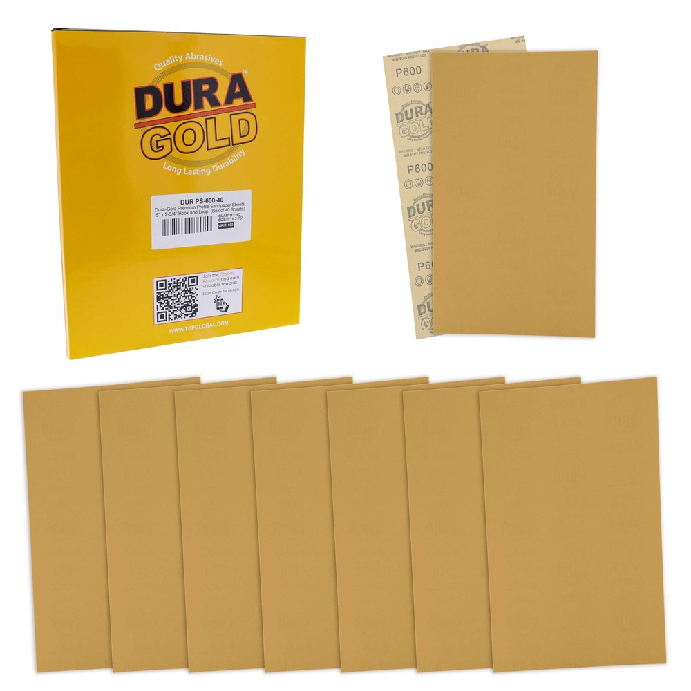 5" x 2.75" Sandpaper Sheets, 600 Grit - 40 Hook & Loop Sheets - Hand Sanding
