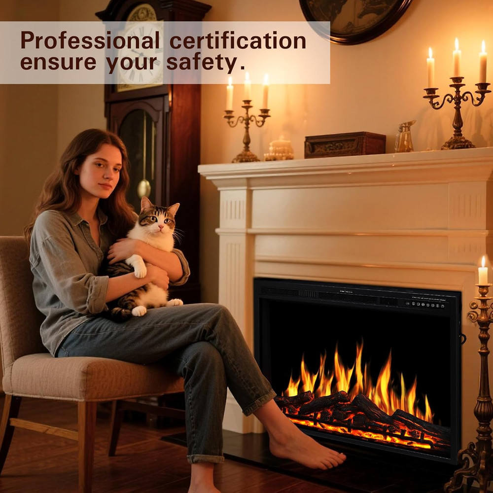 37" Electric Fireplace Insert with Remote, Adjustable Flames & Brightness