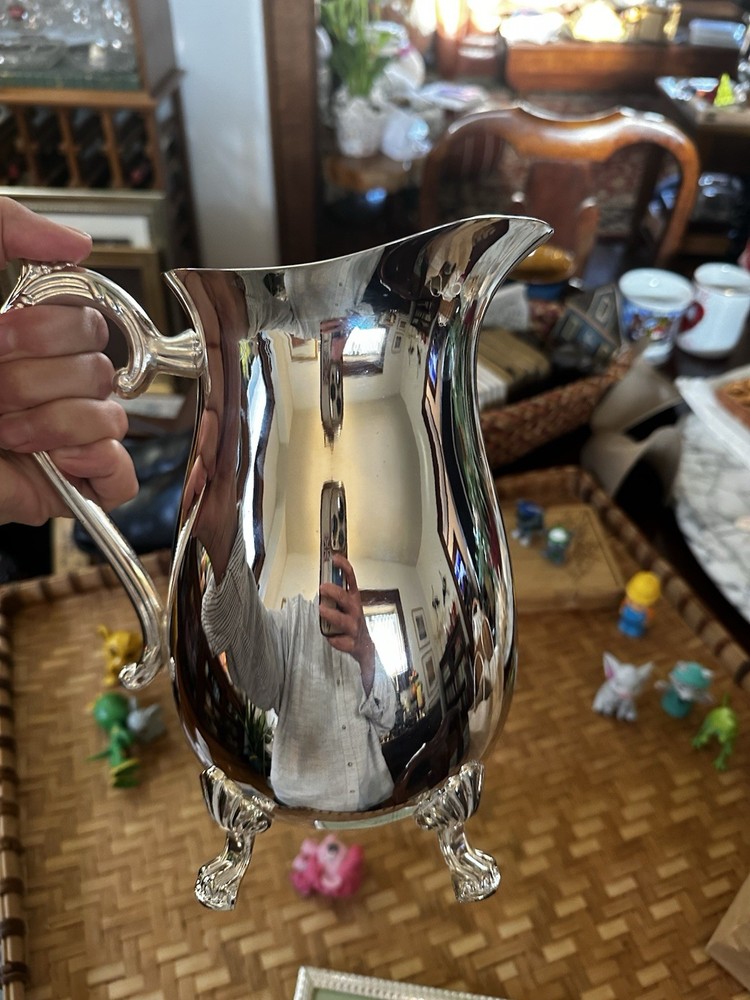 VINTAGE SILVERPLATE FOOTED PITCHER W/ICE GUARD