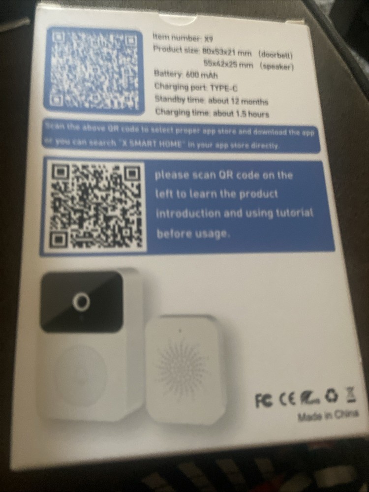 X9 Visualizable Smart Doorbell (rechargeable) Wireless