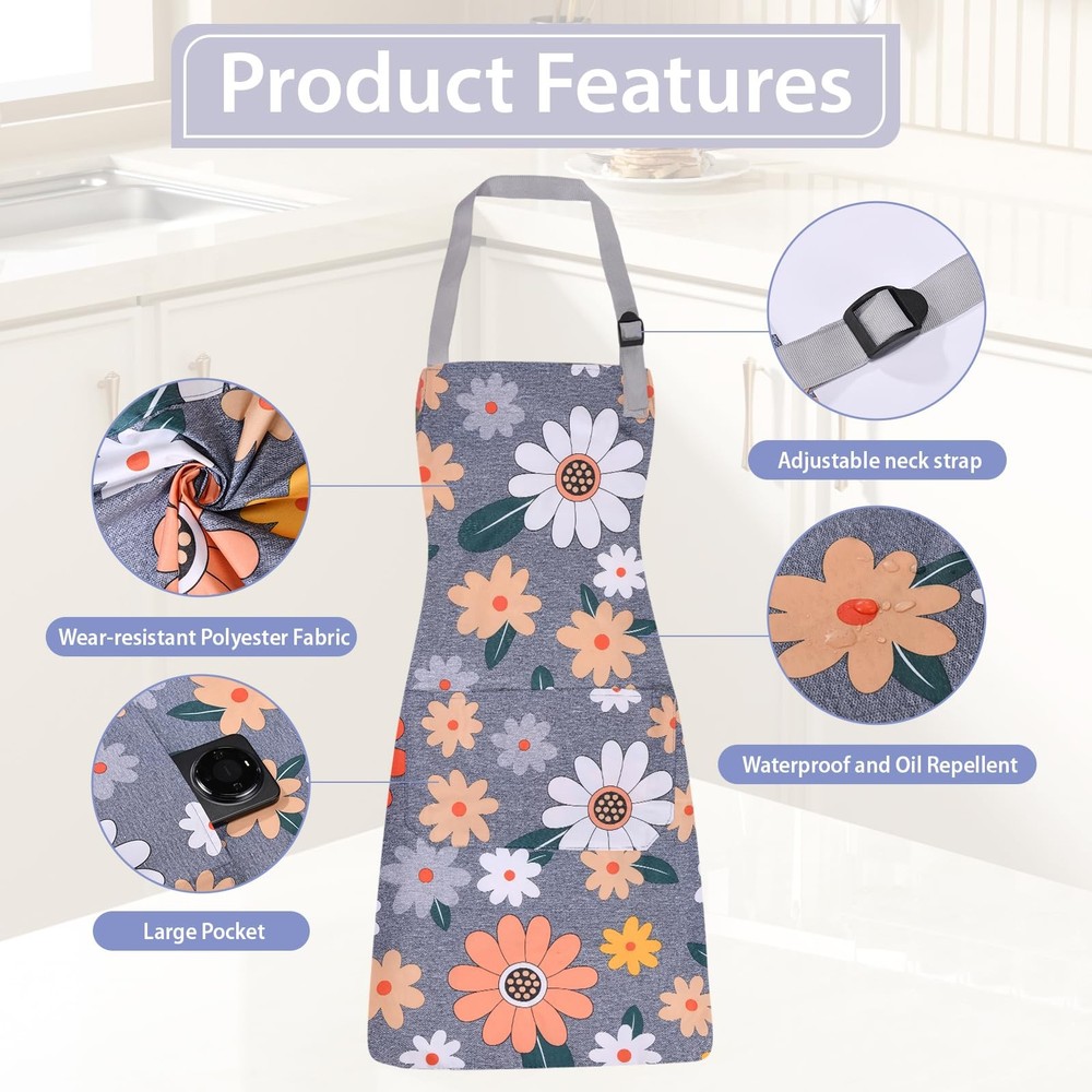 3 Pack ‌Floral Apron‌ for with Pockets, Adjustable ‌Aprons for ‌ for Kitchen ...