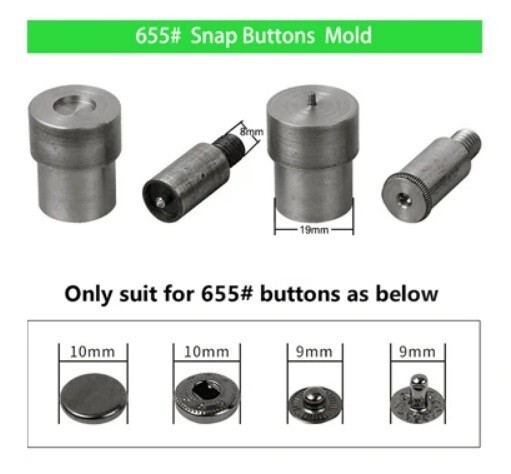 Hand Punch Press Machine + 3 set Mold for Double Cap Rivets Snap Buttons Eyelet