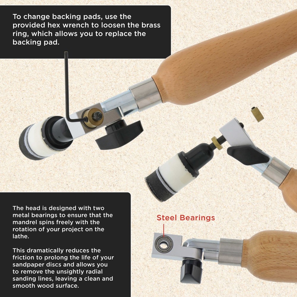 1" & 2" Bowl Sander Set with Hook & Loop Sanding Discs - Woodworking Supply