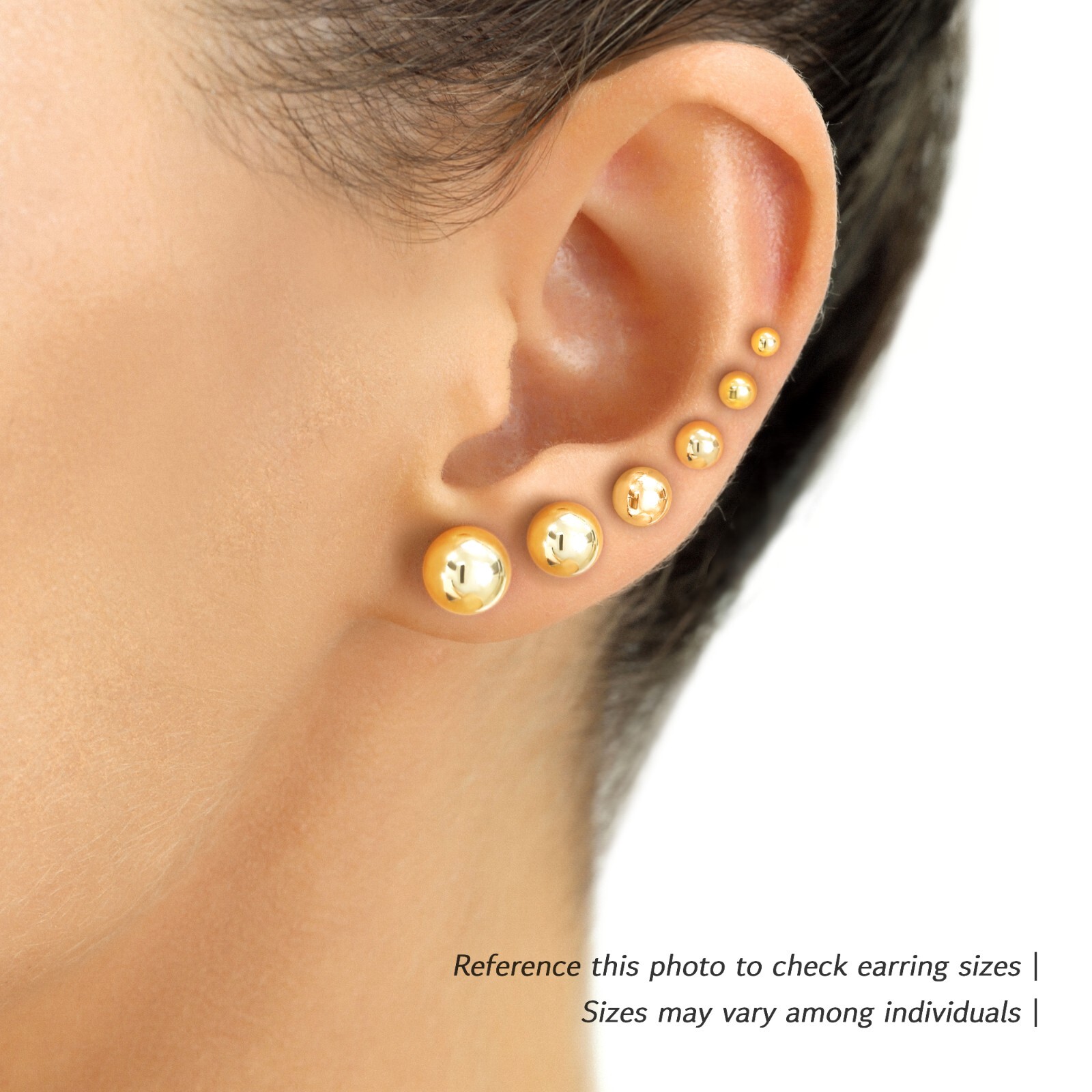 14K Real Solid Yellow Gold Round Ball Bead Sleeper Stud Earrings Pushback 3-8mm