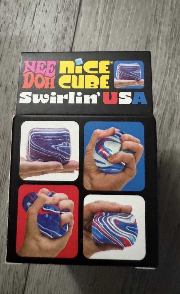Nee Doh Nice Cube Swirlin' USA Super Solid Squish Toy