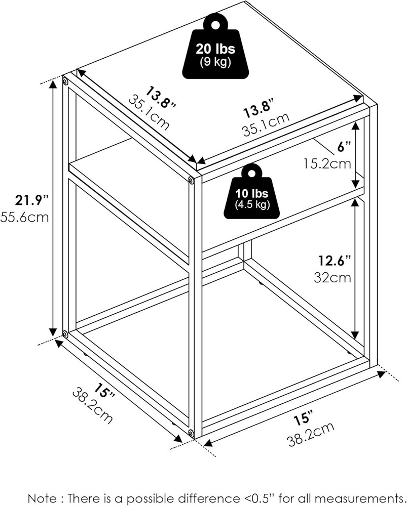 Moretti Side Table 2-Tier Stackable Metal Frame End Table W/ Open Shelf Night