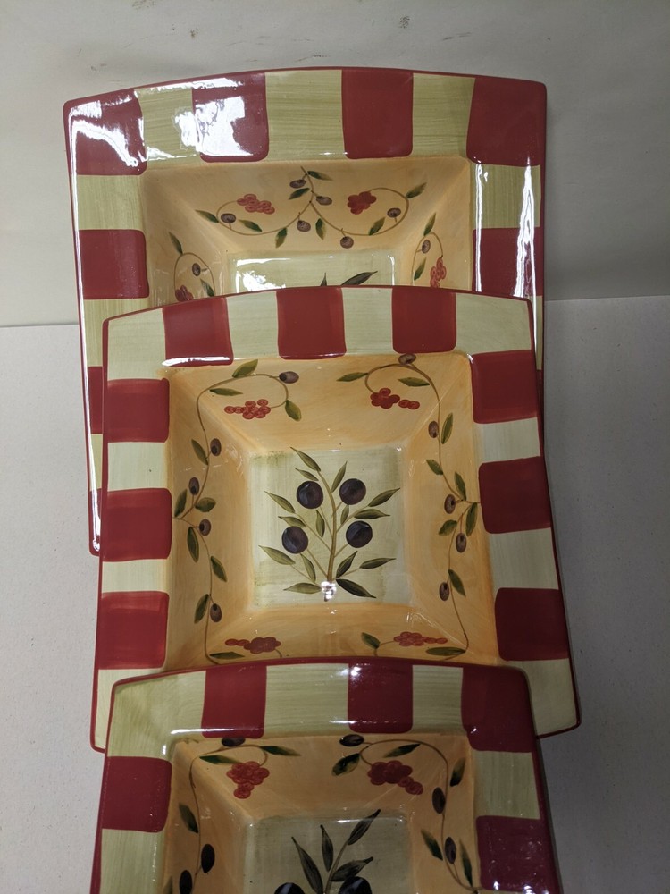 Antonio Piscitello Square Ceramic Dinnerware W/ Olives Absolutely Stunning NOS