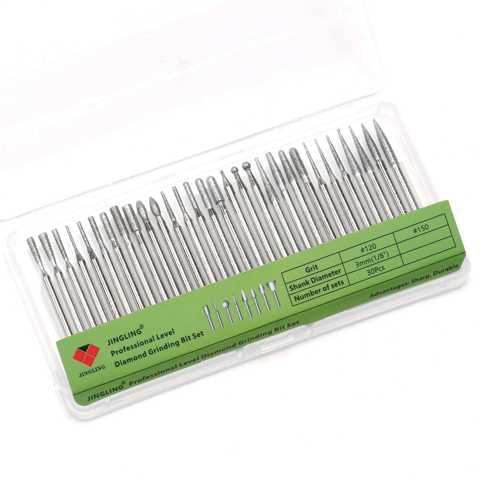 30Pcs Diamond Grinding Bits Set Stone Carving Tools for Dremel 1/8" 3/32" Shank