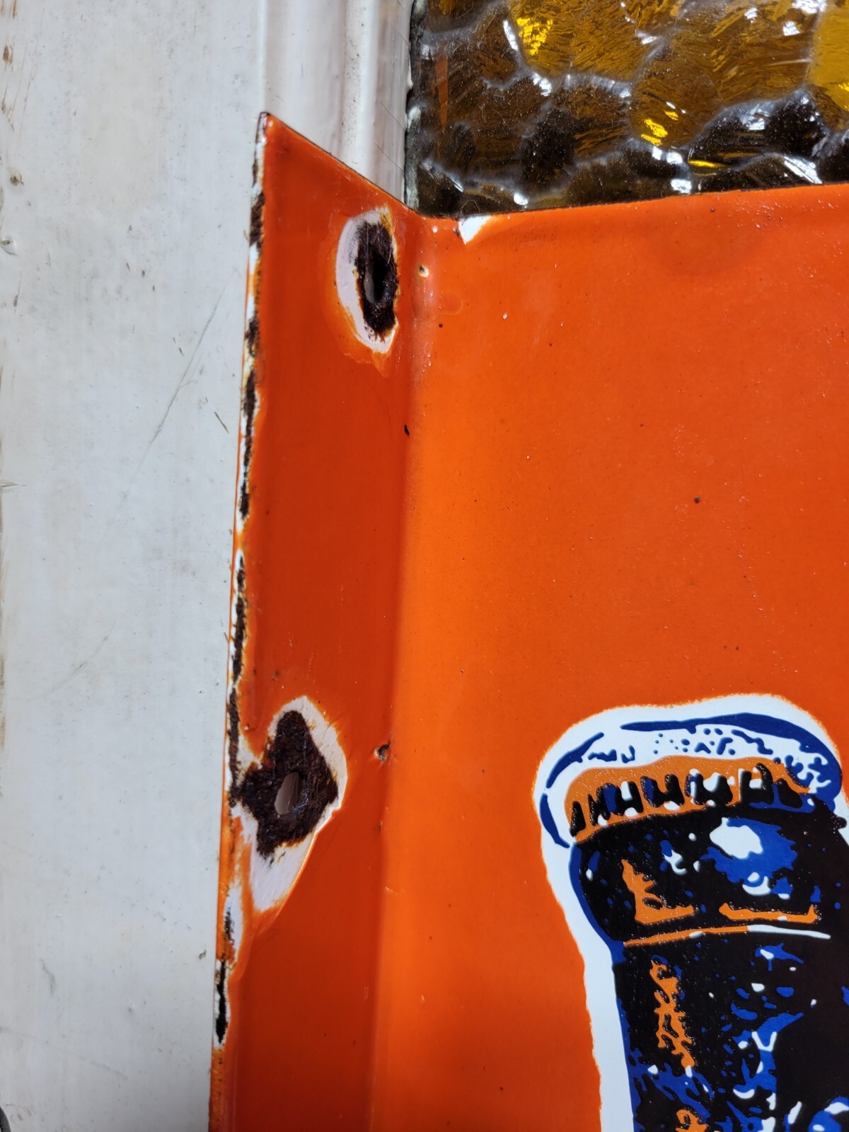 VINTAGE ORANGE CRUSH PORCELAIN SIGN OLD SODA FLANGE COLA BEVERAGE DRINK FOOD 20"