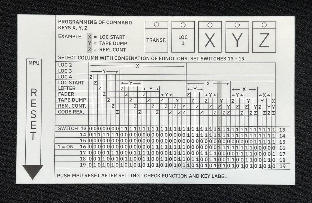 Studer A810 XYZ Programming Sticker - New, Reproduction