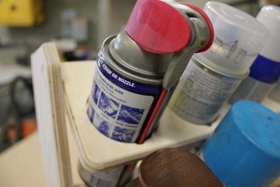 Spray Can 12 Slot Lube Holder Garage Storage Rack Wood Shelf Organizer