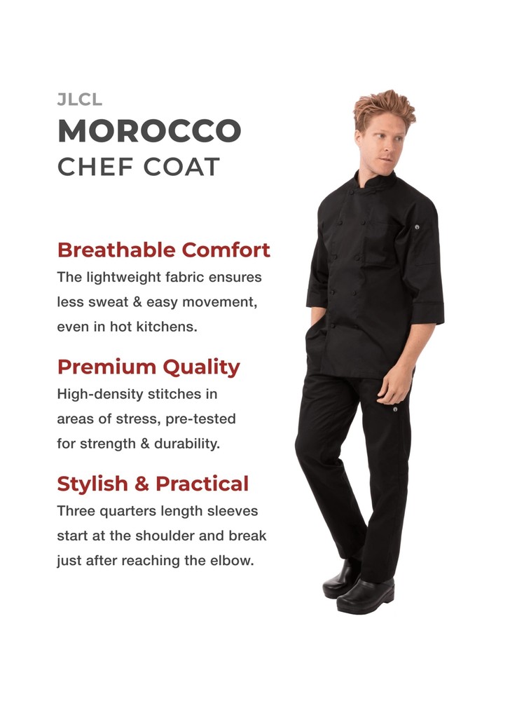 Chef Works Men's Morocco Chef Coat Small Black