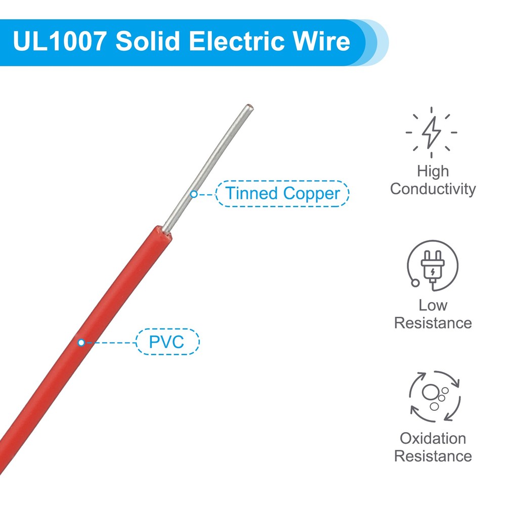 18AWG Solid Electric Wire, 49Ft Hook Up Tinned Copper Wire, Red