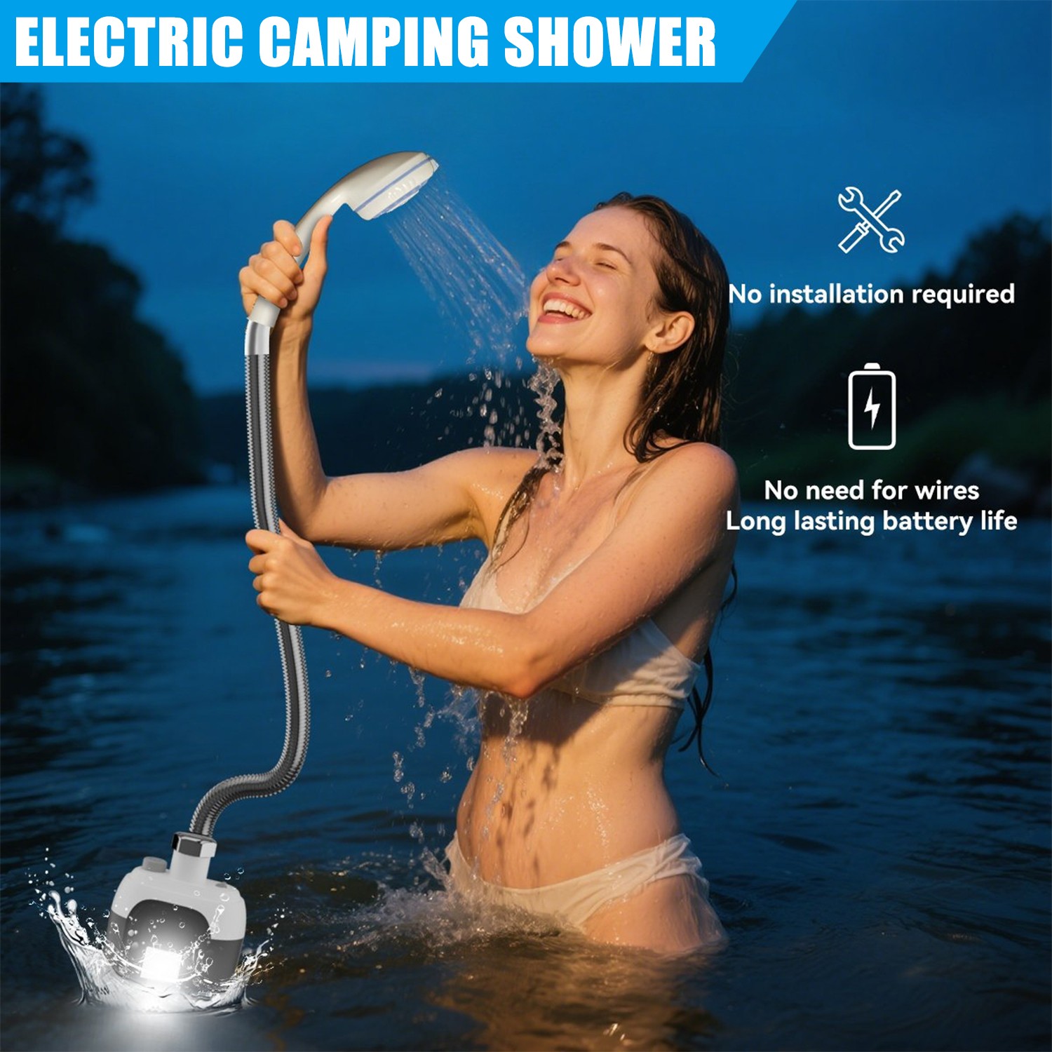 Portable Camping Shower Rechargeable Outdoor Camp Pump for Hiking Travel