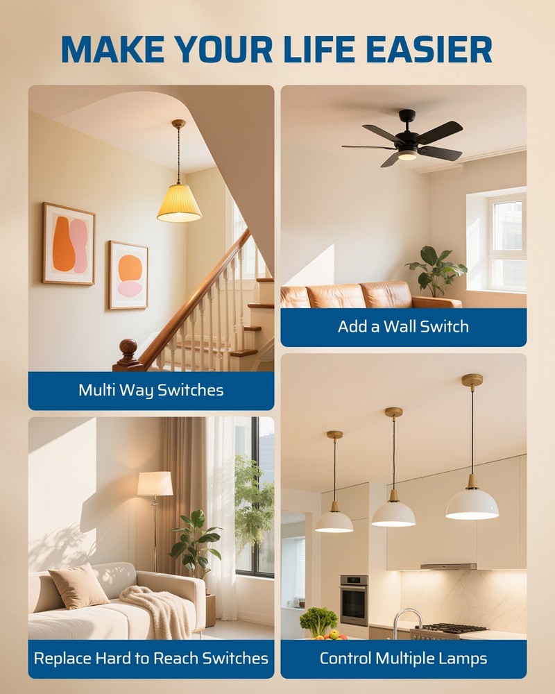 DEWENWILS Wireless Light Switch Kit No Wiring Needed 15A 100ft Range