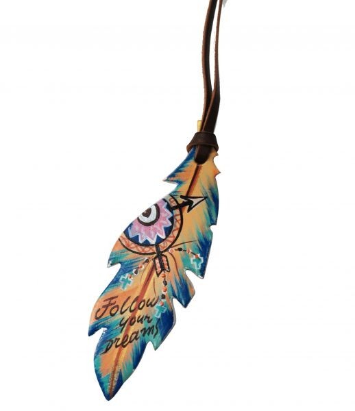 Saddle TIE ON FEATHER "Follow your Dreams" Hand Painted