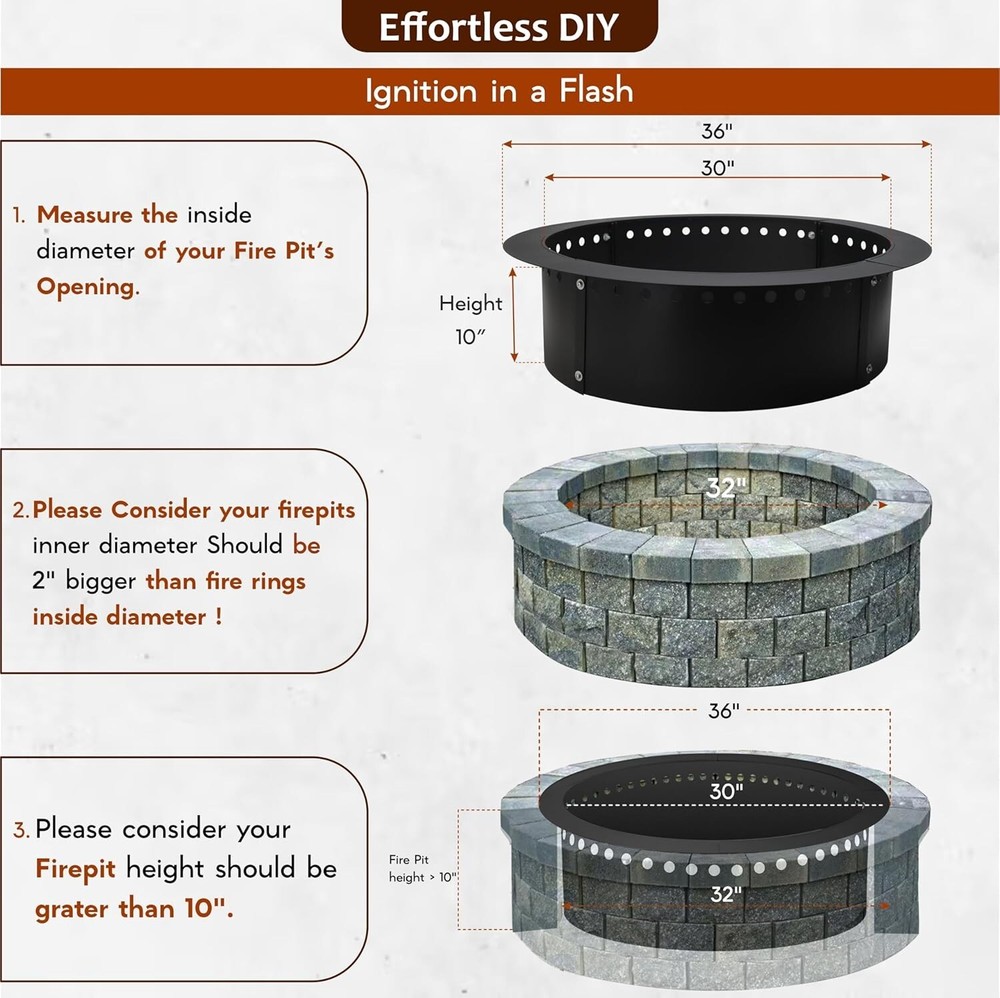 FEBTECH Smokeless Firepit Ring 36" OD & 30" ID for Outdoor Fire pits