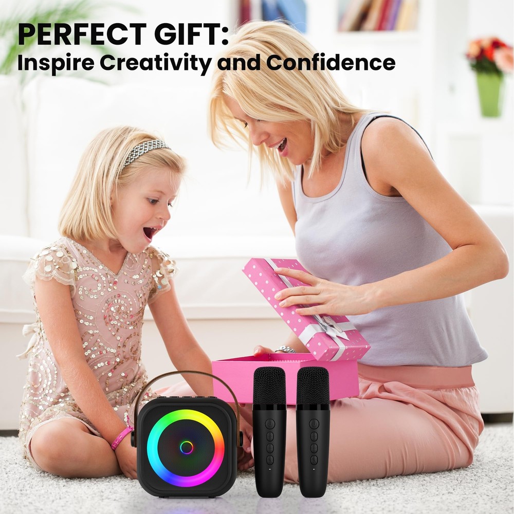 Mini Karaoke Machine, Portable Bluetooth Karaoke Speaker with 2 Wireless Microph