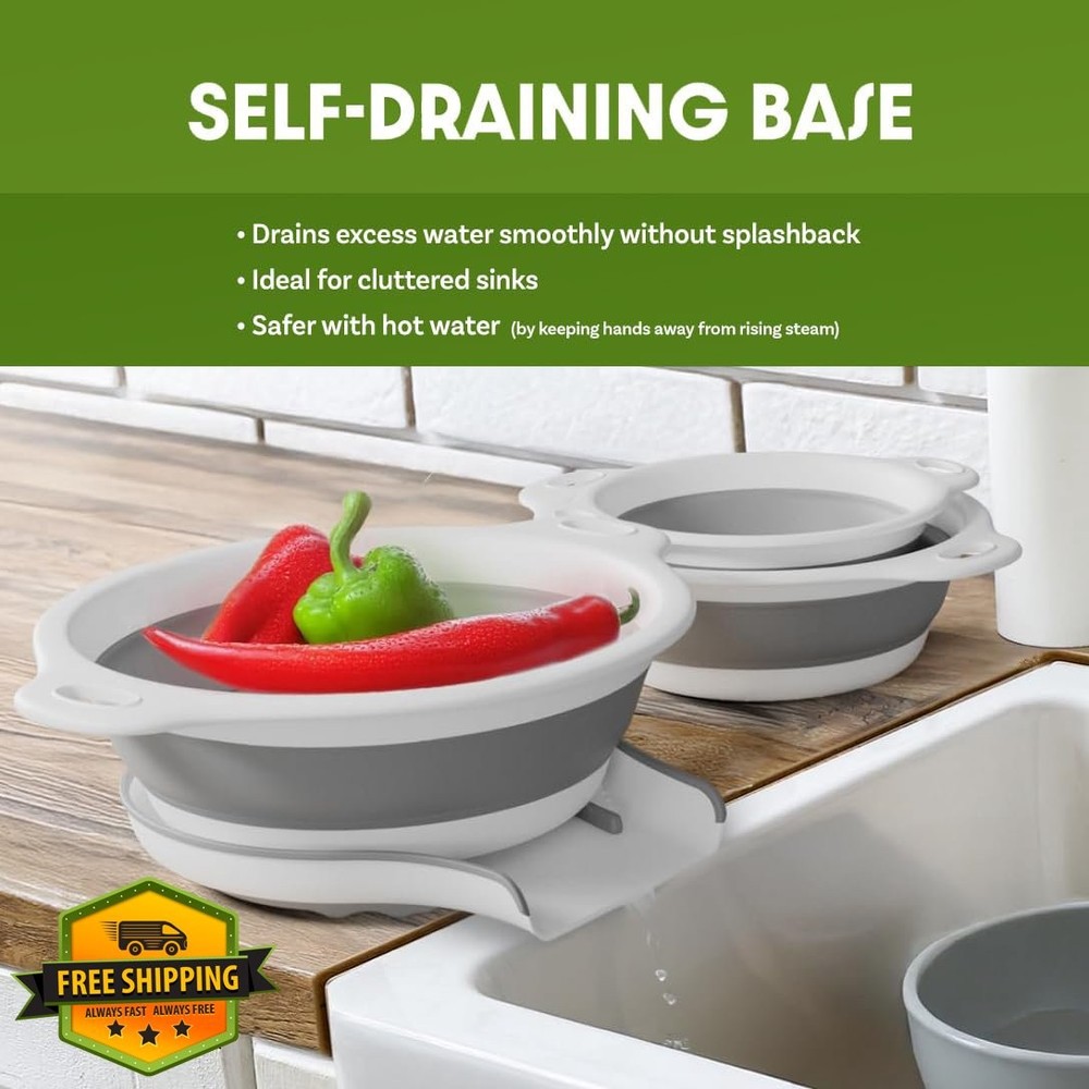 Gevoli Collapsible Colanders 3 Pack Over-Sink Draining White