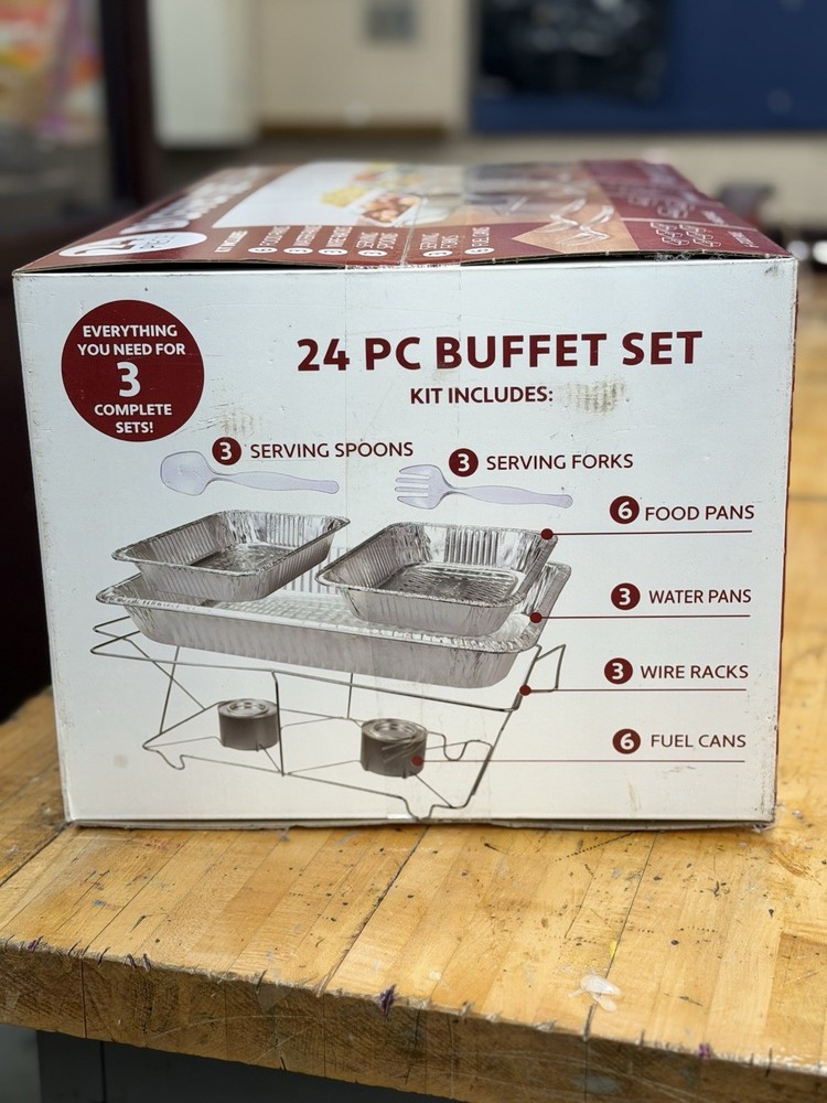 24 Piece Party Serving Kit Includes Chafing Dish Trays & Serving Spoons