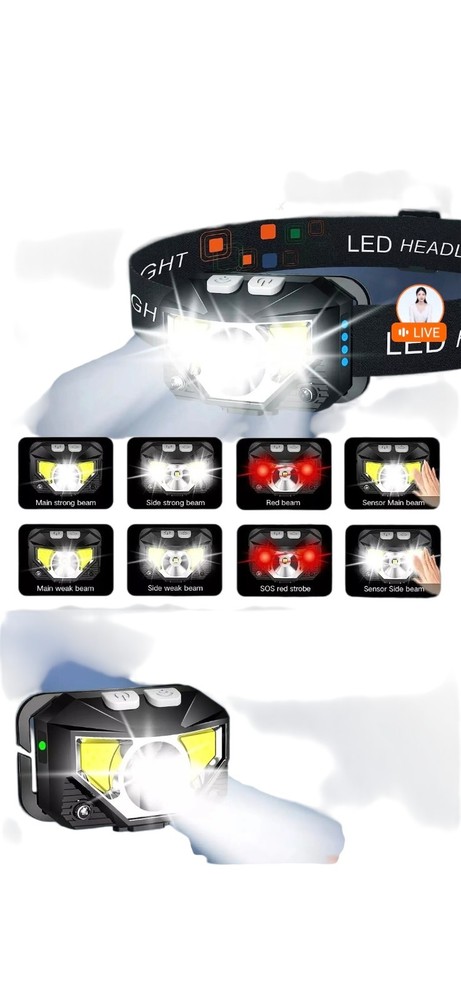 HEADLAMP FLASHLIGHT, 1000 LUMEN ULTRA-LIGHT BRIGHT LED MOTION SENSOR