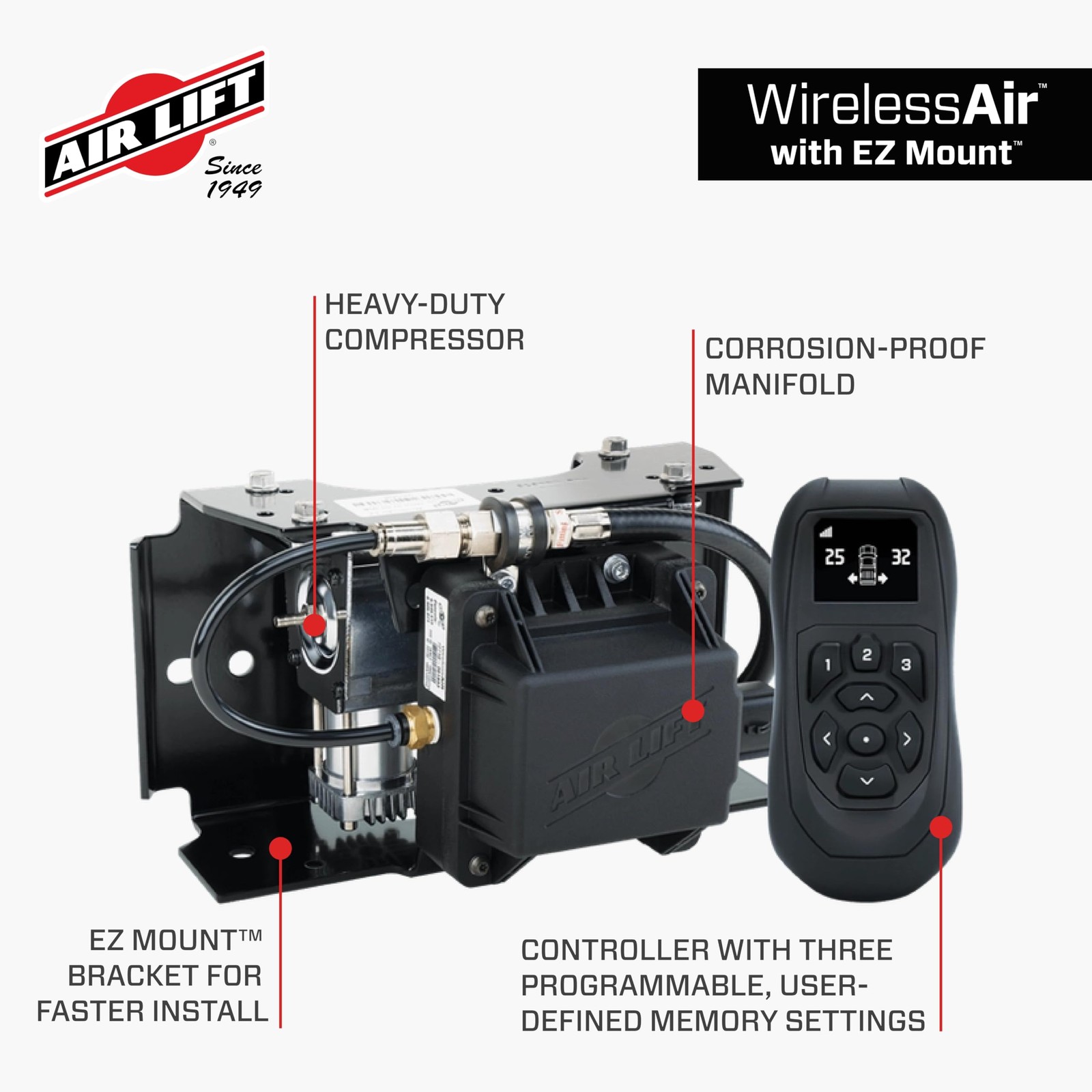 Air Lift WirelessAir + EZ Mount 2nd Generation On-Board Air Compressor Mobile Ap