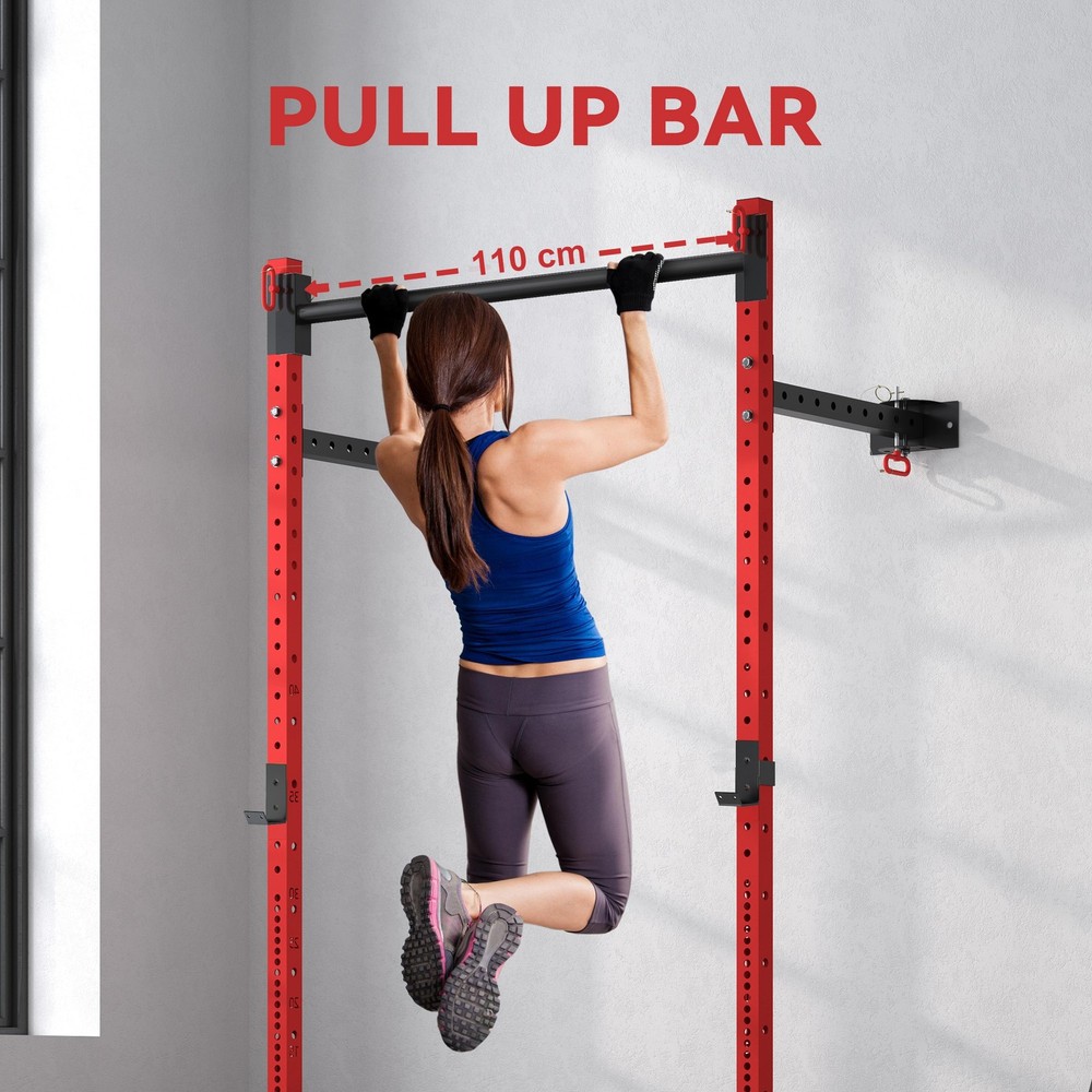 Folding Wall Mount Power Rack - 1000lb Capacity, 17 Adjustable Levels