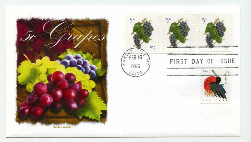 5038  5c Grapes, coil, Panda Cachets, FDC