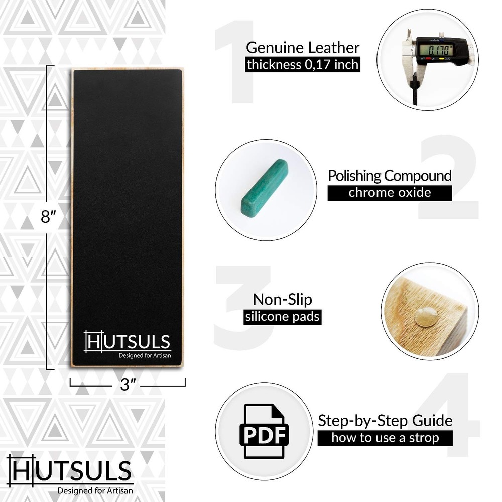 Hutsuls Leather Strop Block with Compound - Get Razor-Sharp Edges with Non-Sl...