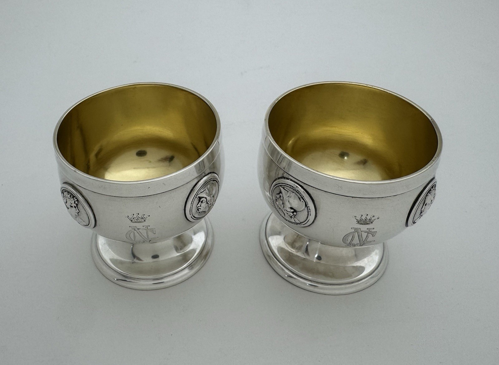 Magnificent Gorham Medallion Aesthetic Sterling Silver Gilt Master Salt Cellars