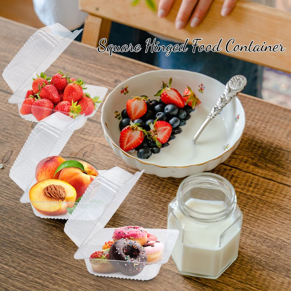 100 Pack Clear Plastic Take Out Container,Square Hinged Food Container,Dessert