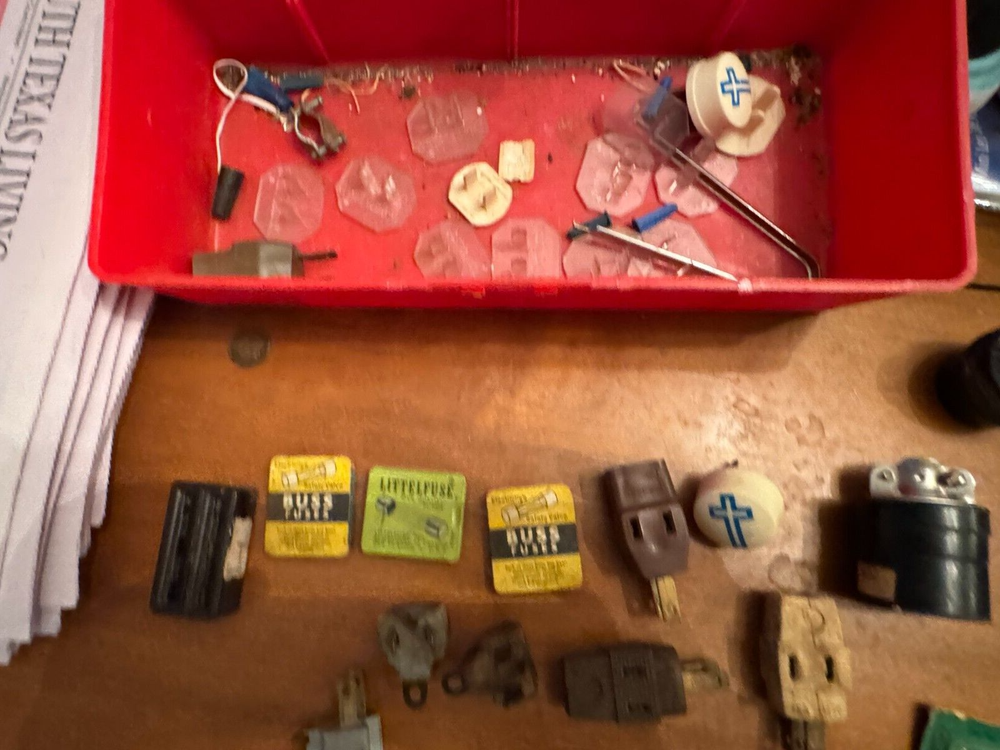 Tool box with some vintage items and other tools, lot