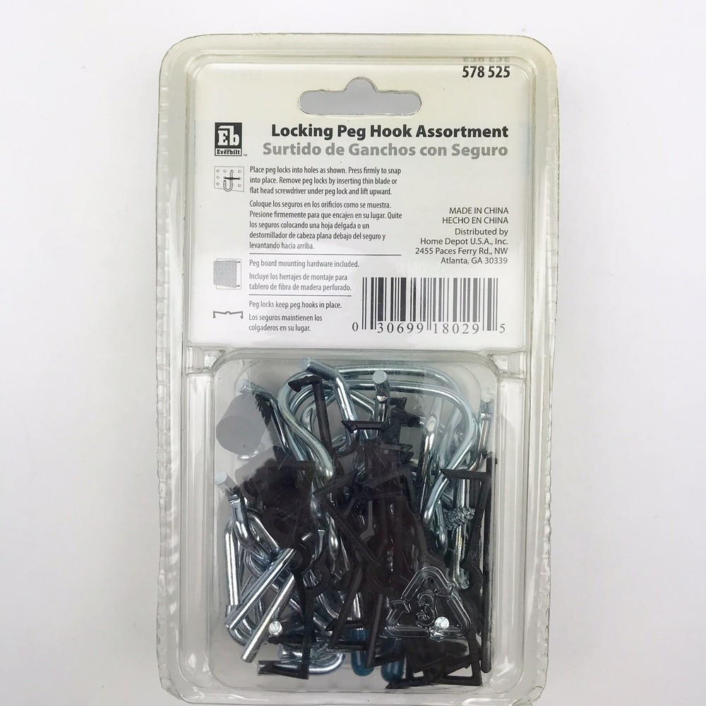 Everbilt Locking Peg Hook Assortment 1/8 & 1/4 Pegboard 32 Pcs Mounting Hardware