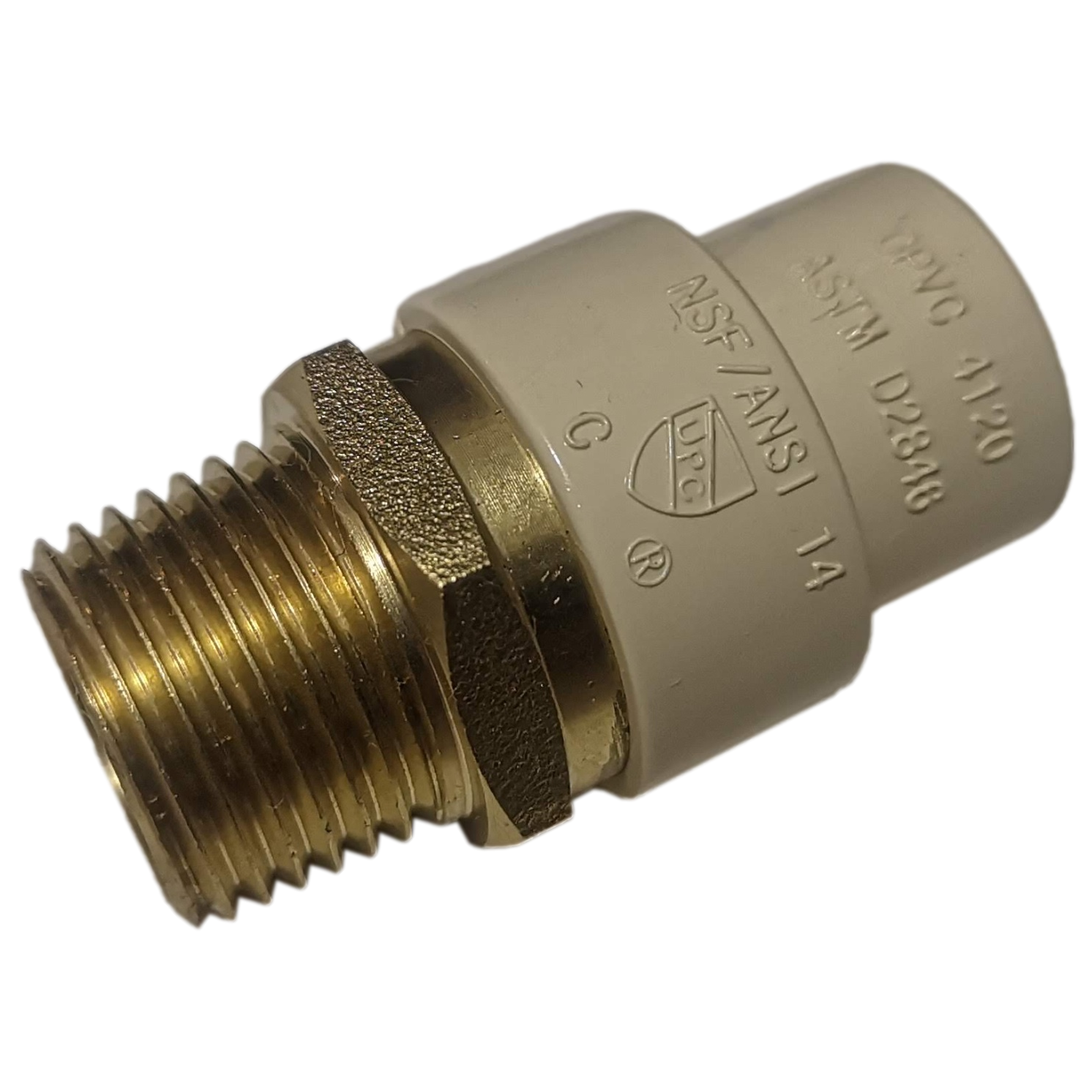 1 Pc. 1/2" Male NPT x 1/2" CPVC Adapter, Lead Free Brass, 1/2" CPVC Male Adapter