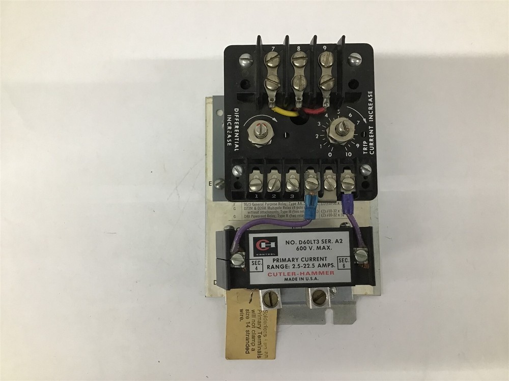 Cutler Hammer D60LT# Ser A2 600V Max Primary Current Range: 2.5-22.5