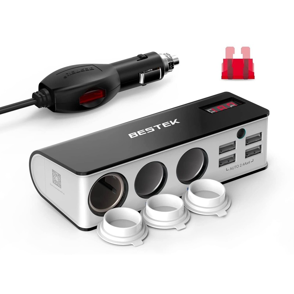 BESTEK 3-Socket Cigarette Lighter Adapter, 12V/24V 200W  Power Adapter