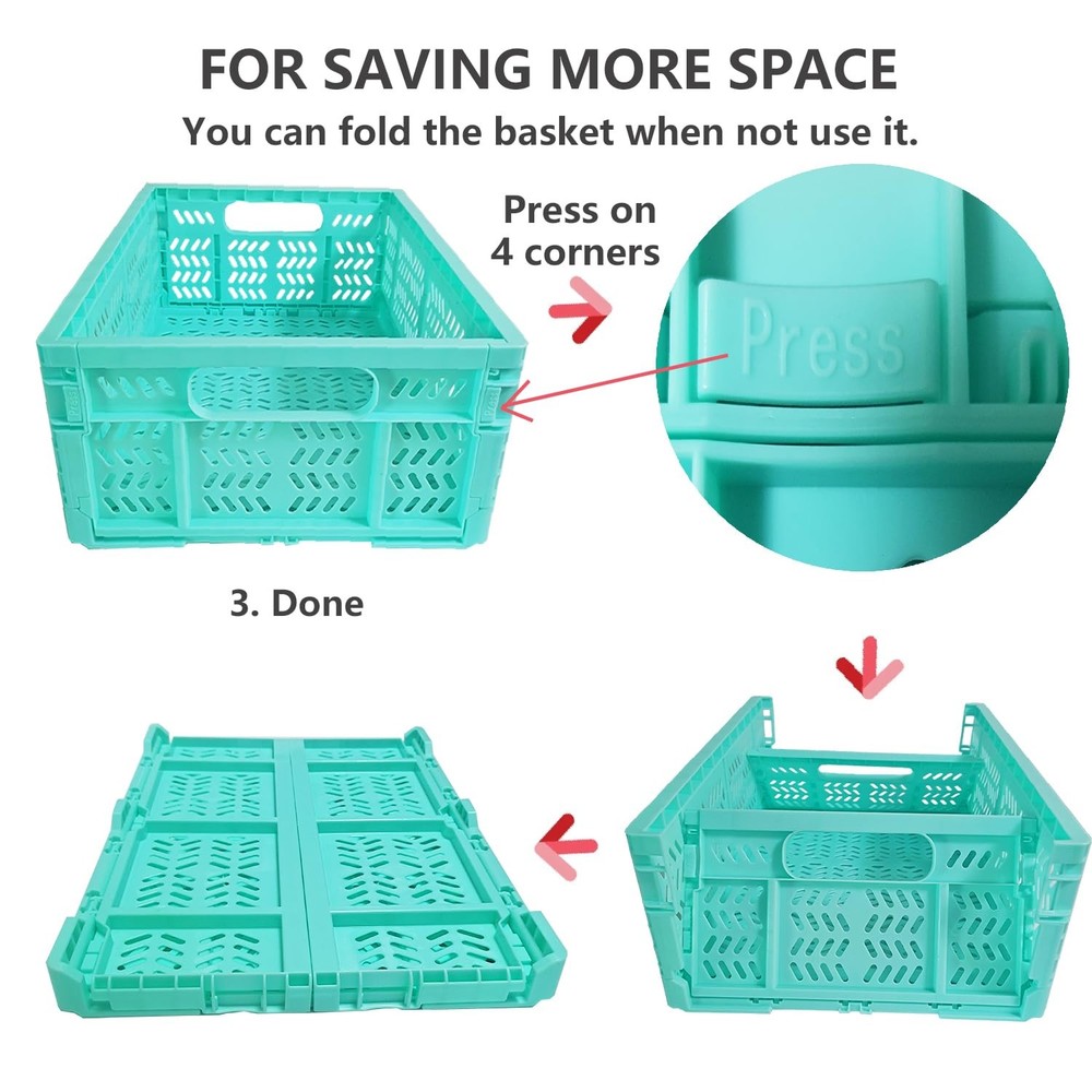 PTEREIW 20L Folding Crate, 4Pack Plastic Storage Baskets MIX COLOR-4PACK