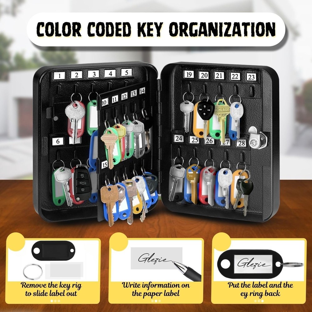 Key Box Wall Mount With Code - 40 Capacity Key Box Organizer, Lock Box Key Ho...