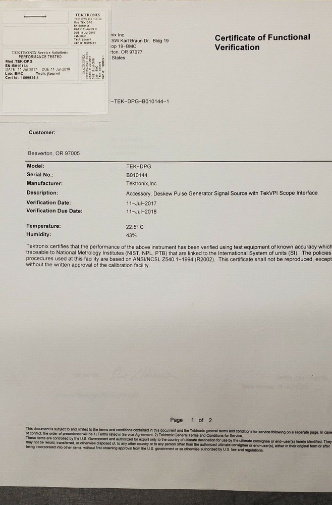 Tektronix TEK-DPG Accessory, Deskew Pulse Generator Signal Source (Refurbished)