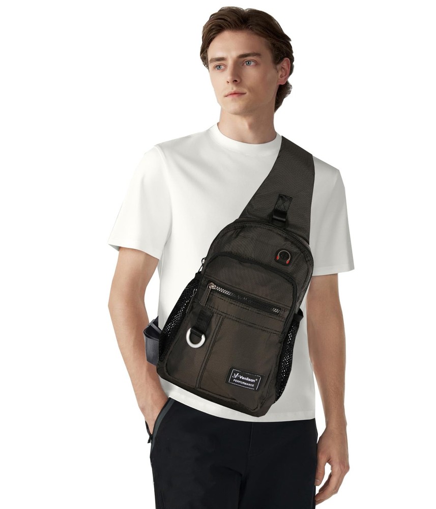 Vanlison Medium Crossbody Sling Bag Backpack for Men Medium, A- Black(8"x12")