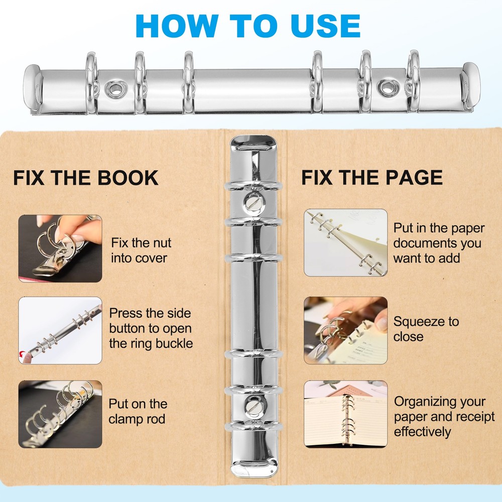 A6 Ring Binder Mechanism, 2 Set 6-Hole Replacement Binder Planner, Silver Tone