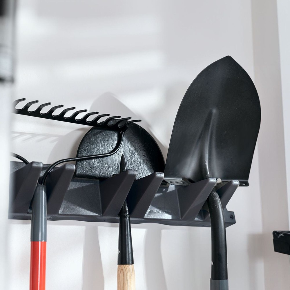 Suncast 2 Pack Long Handle Garage Wall Tool Organizer, Resin Storage Rack, Black