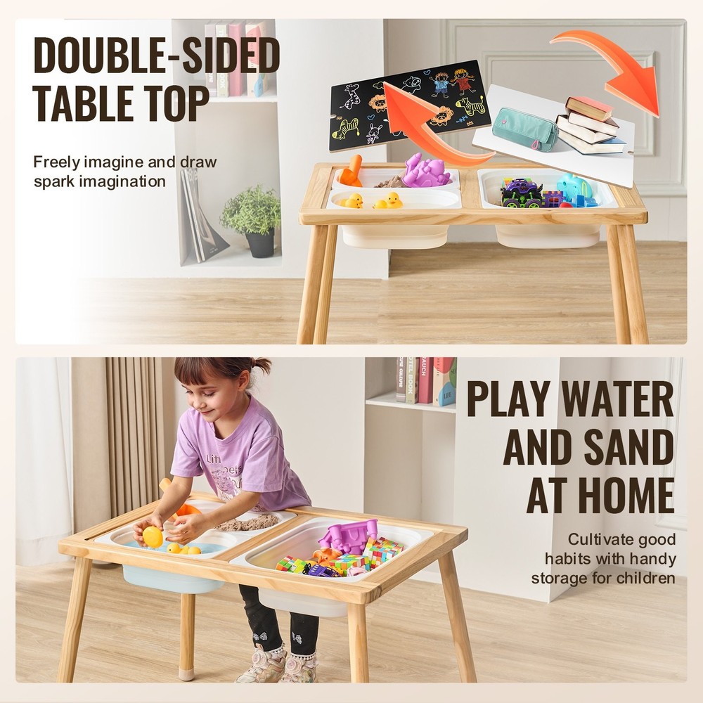 Sensory Table for Toddlers,Kids Activity Table w/3 Foldable Storage Bins & Doubl