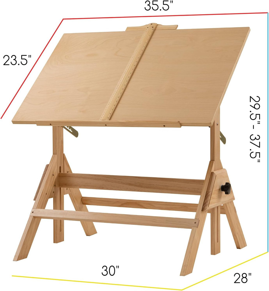 Rustic Adjustable Drafting Table - 35.5" X 23.5" Art Desk with Pencil Ledge