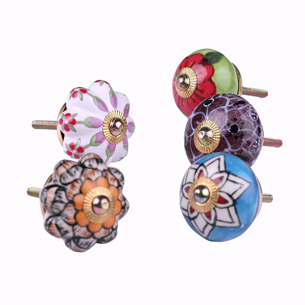 Indian Lot of 10 Boho Handmade Ceramic Door Knobs Cabinet Drawer handle Pull