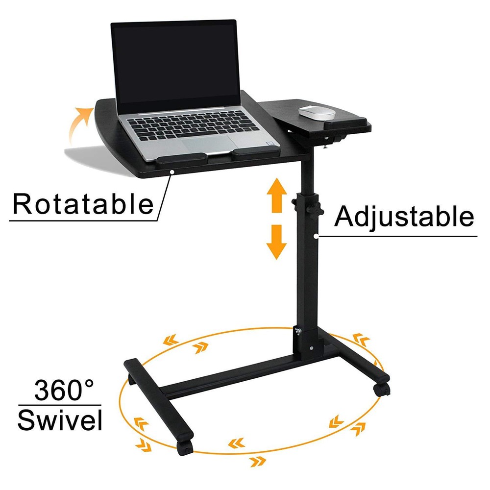 Ergonomic Laptop Notebook Rolling Table Desk Stand Over Bed Convenient Stable