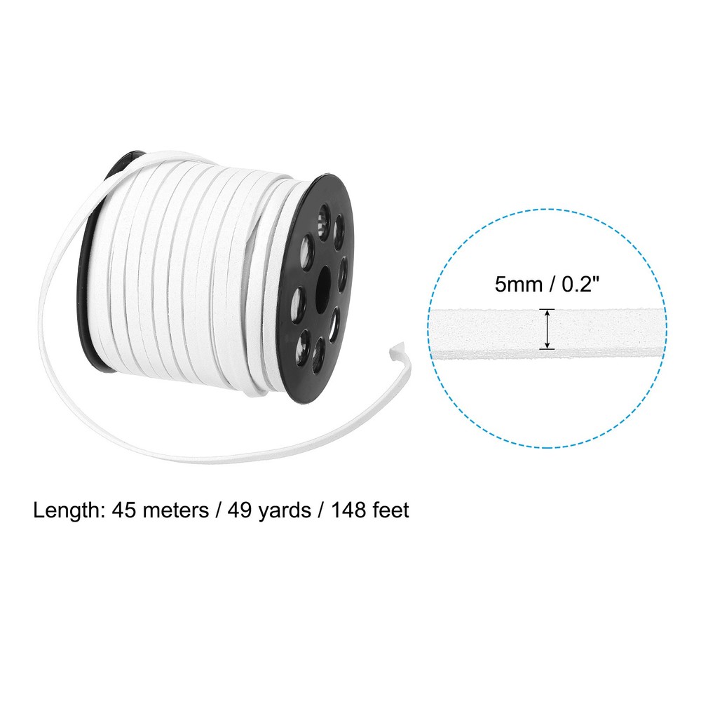 Suede Lanyard String with Roll Spool 5 mm 50 Yard, Flat Microfiber Cord, White